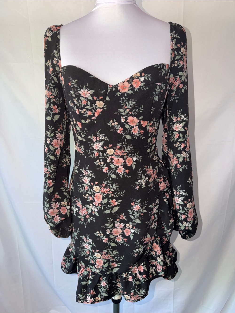Forever 21 Floral Black Dress with Ruffled Hem
